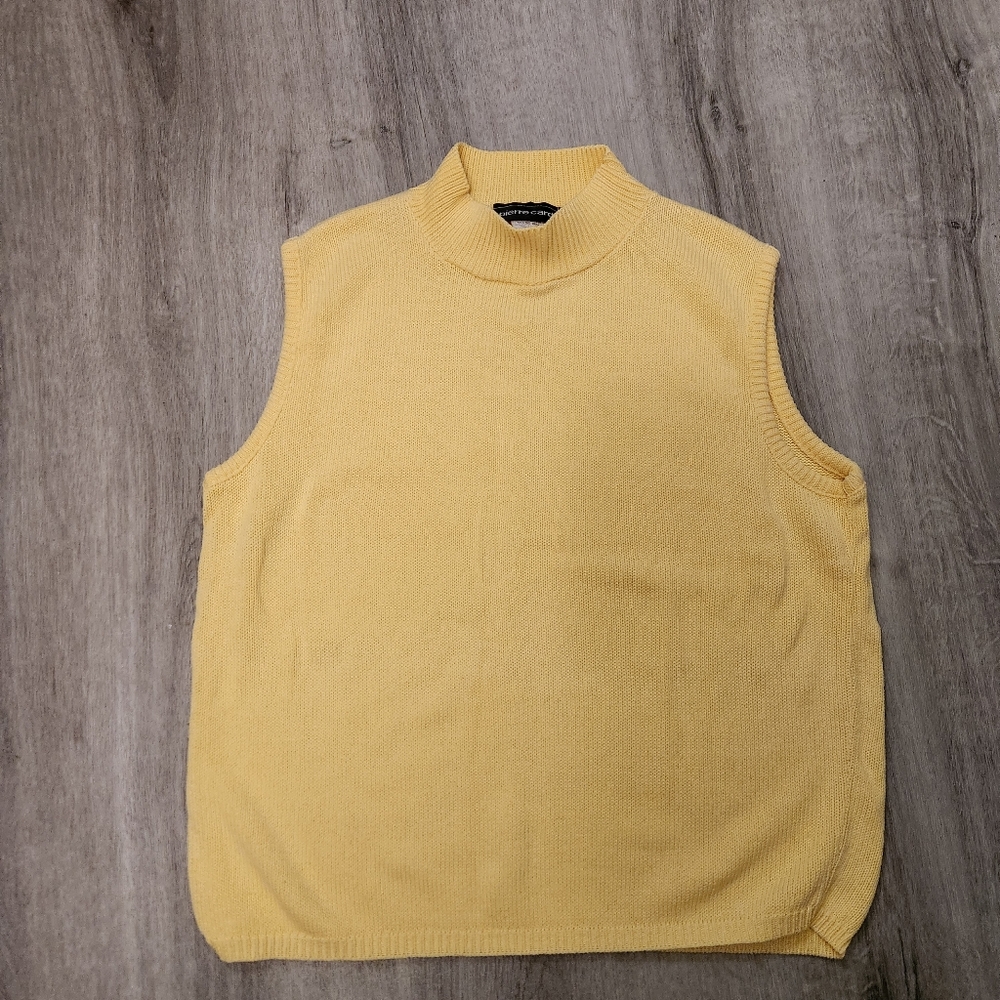 Vintage Pierre Cardin Yellow Mock Neck Sleeveless Sweater Vest – Size Large